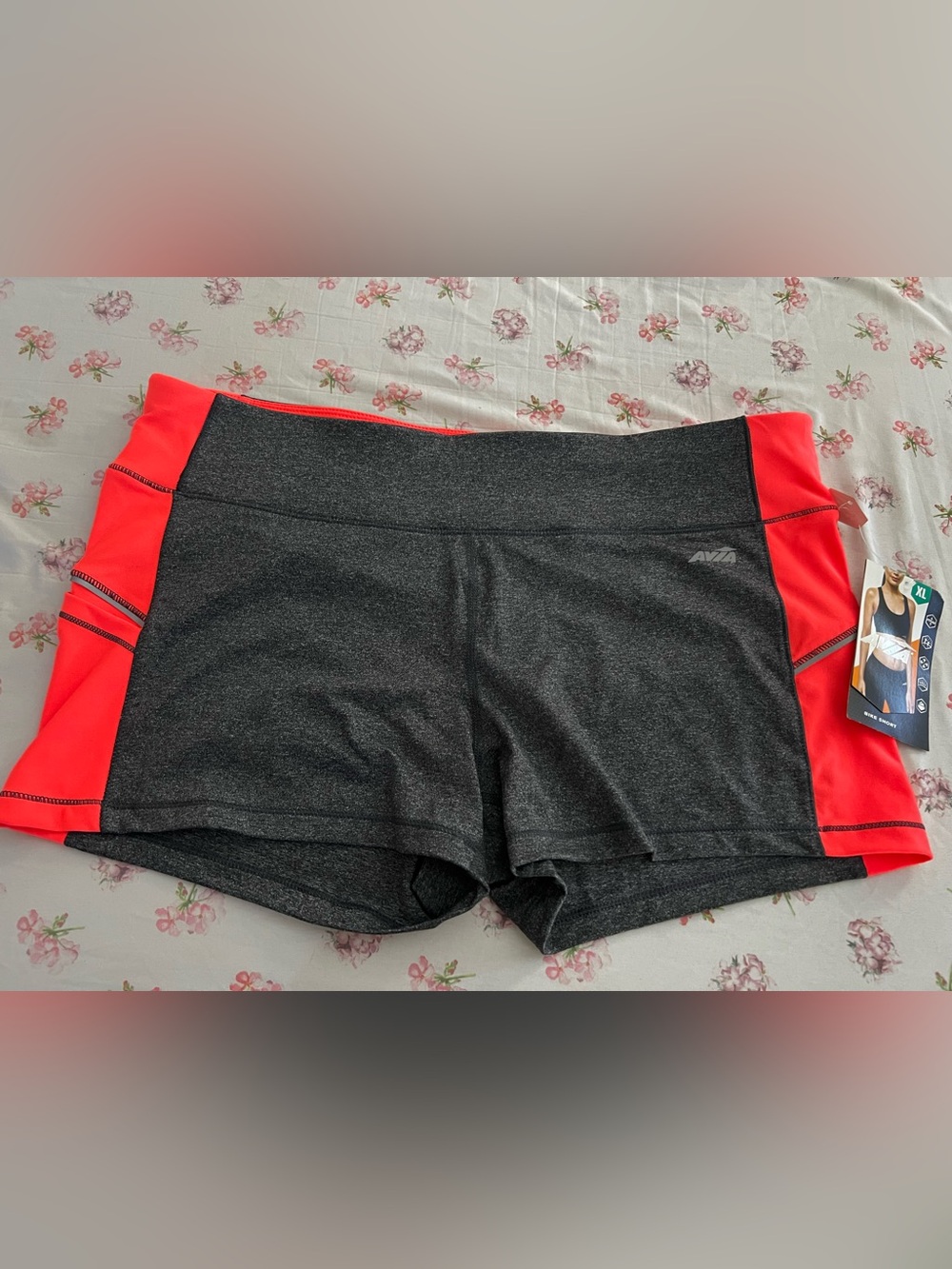 Avia Charcoal Gray Bike Shorts with Red Side Panels